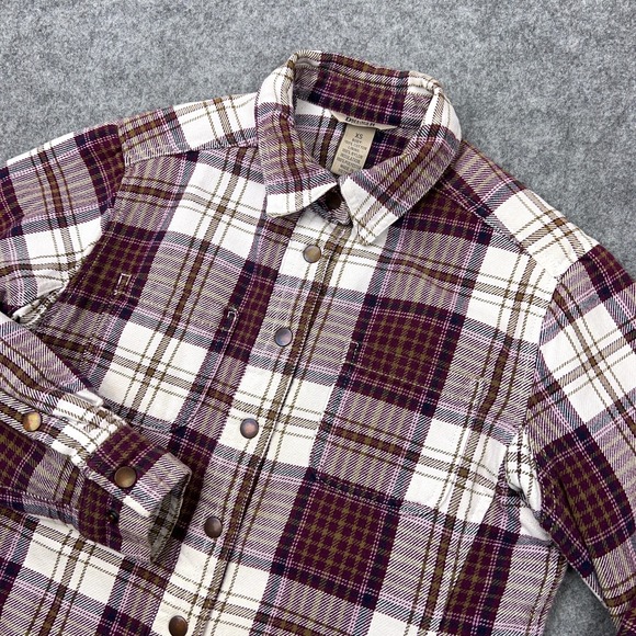 Duluth Trading Co Jackets & Blazers - Duluth Shacket Womens XS Maroon Plaid Flapjack Flannel‎ Shirt Jac Quilted Lined
